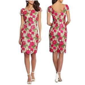 Xscape Womens Embroidered Knee Sheath Dress in the Size 14W in Fuchsia Multi